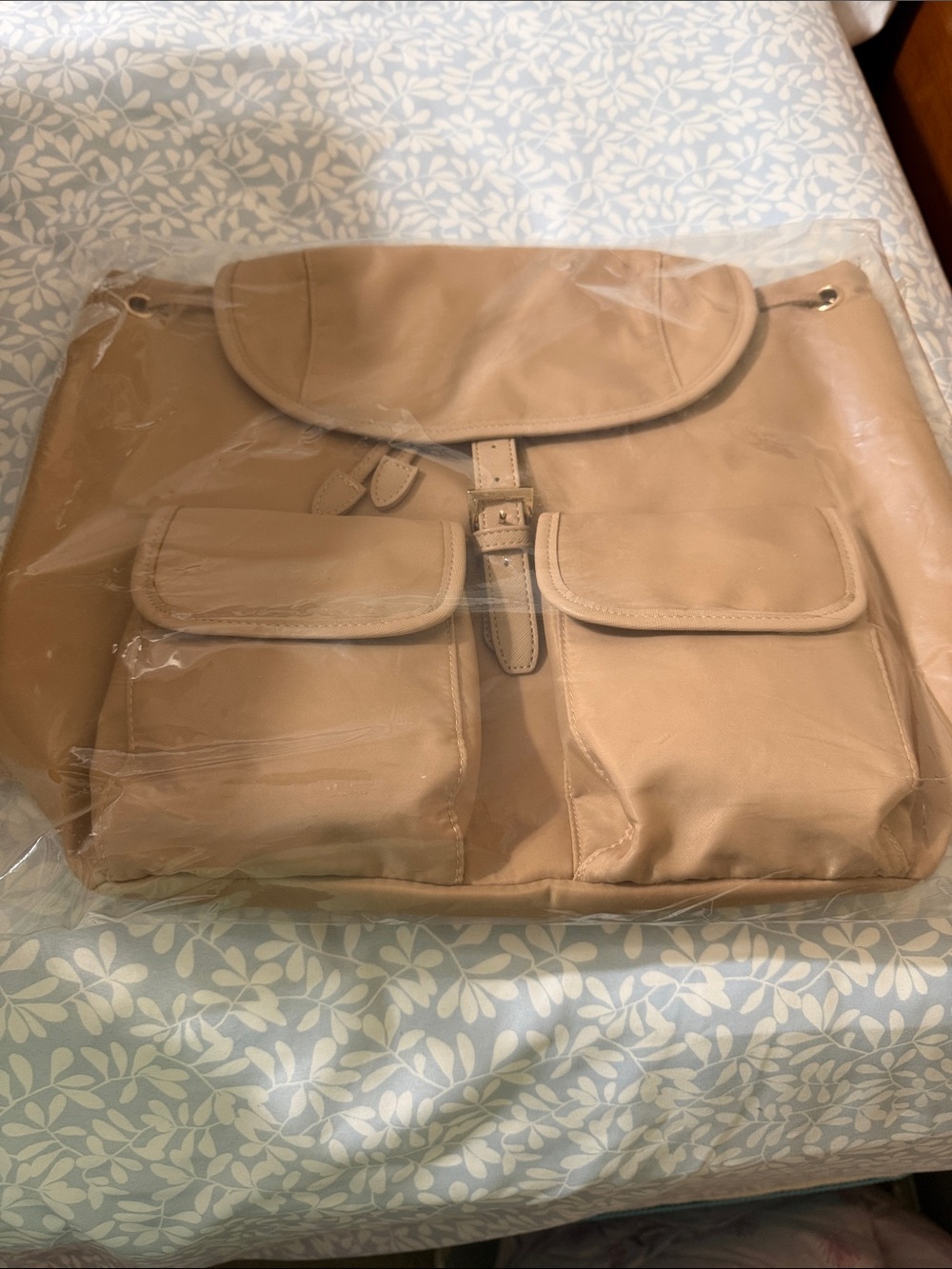 Tan Nylon Backpack Shoulder Bag